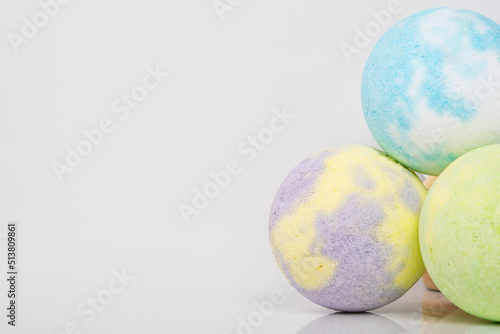 close-up of multicolored bath salts  in the form of bombs  there is a place for the inscription