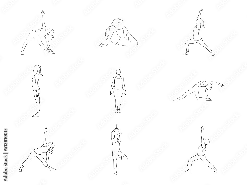 Yoga poses line art Images, Stock Photos, and Vectors exercises Line ...