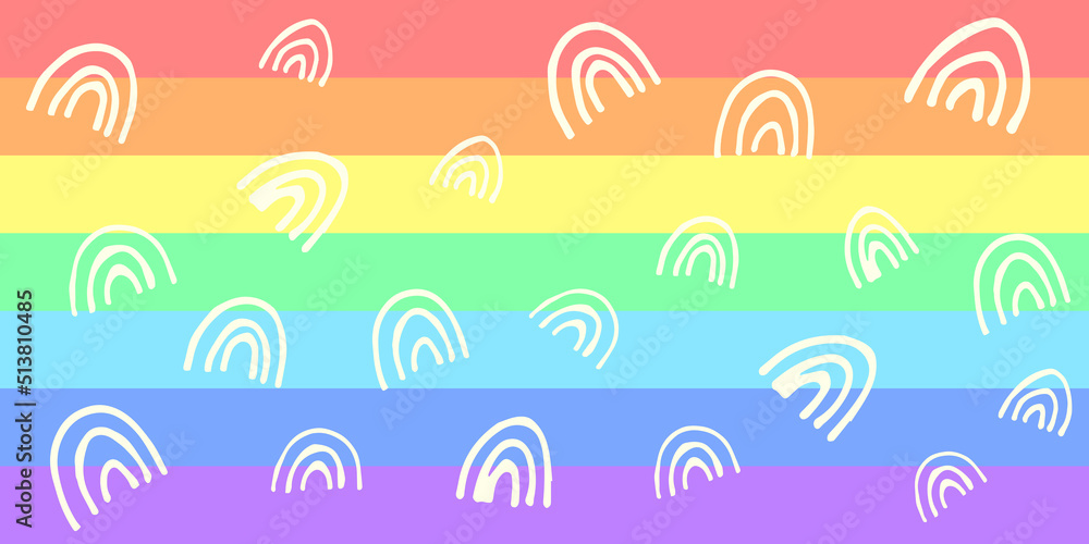 Rainbow pastel hand drawn banner, lgbt, vector, colorful, for web. Background, poster