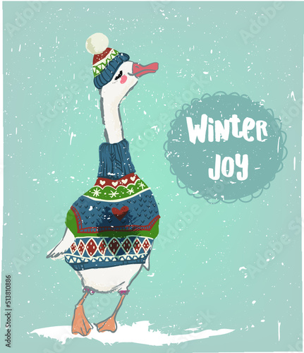 christmas greeting card with goose