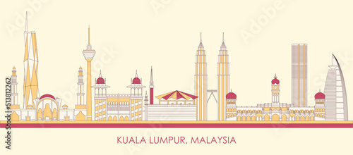 Cartoon Skyline panorama of city of Kuala Lumpur, Malaysia - vector illustration photo