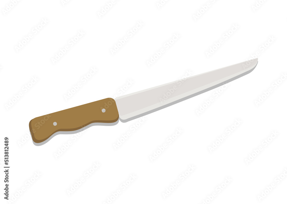Cartoon cutlery. Chef's knife, cutting food in the kitchen. Vector flat illustration isolated on white background. Cartoon cutlery. Chef's knife, cutting food in the kitchen. Vector flat illustration isolated on white background.