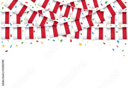 Monaco flags garland white background with confetti, Hang bunting for independence Day celebration template banner, Vector illustration