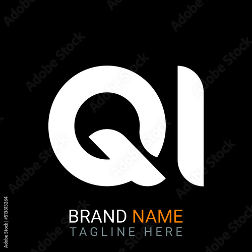 Qi Letter Logo design. black background.
