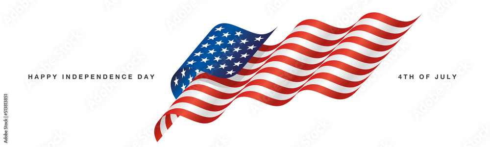 Fototapeta premium Happy Independence Day, modern abstract wavy USA flag, 4th of July, white isolated background