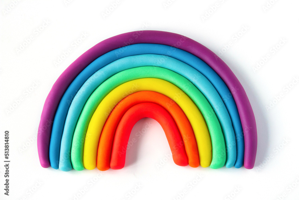 Obraz premium Colorful rainbow of plasticine on white background. Made from plasticine. Isolate
