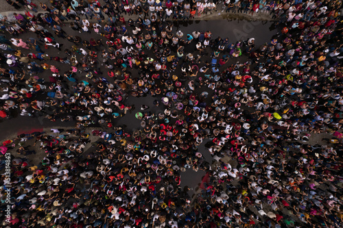 Aerial. people crowd background. Mass gathering of many people. top view