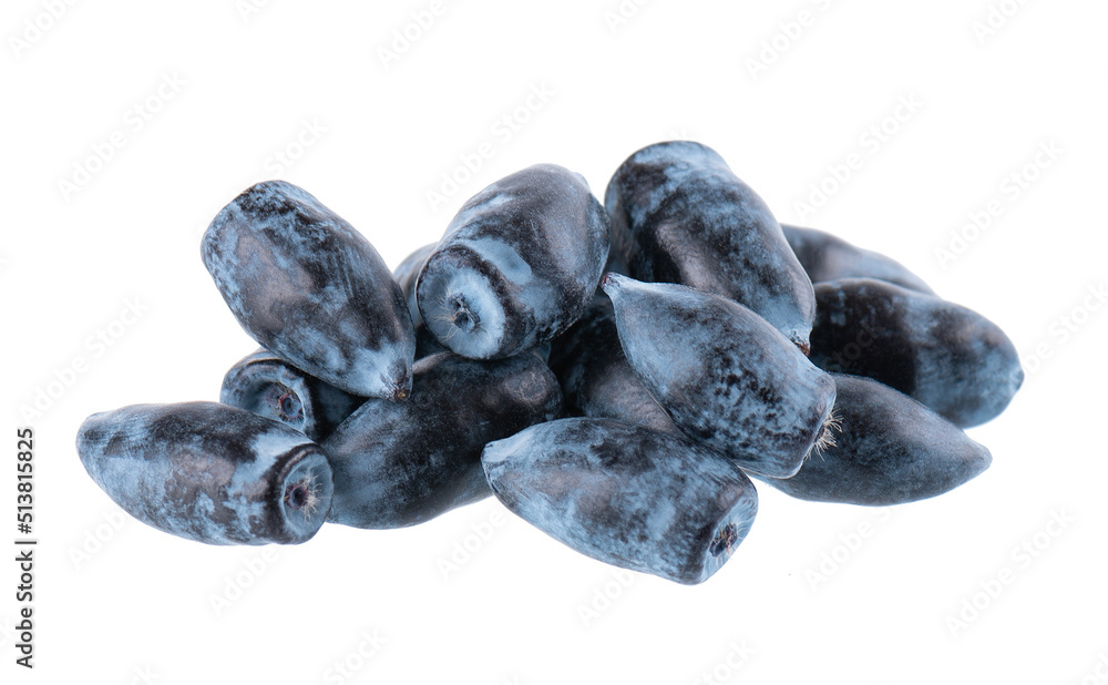 Honeysuckle isolated on white background. Ripe berries of honeysuckle. Clipping path. Honeysuckle isolated on white background. Ripe berries of honeysuckle. Clipping path.