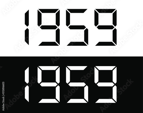 Year 1959 black and white digital numbers font.