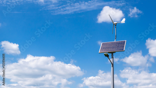 renewable energy lighting pole, solar panel and wind turbine