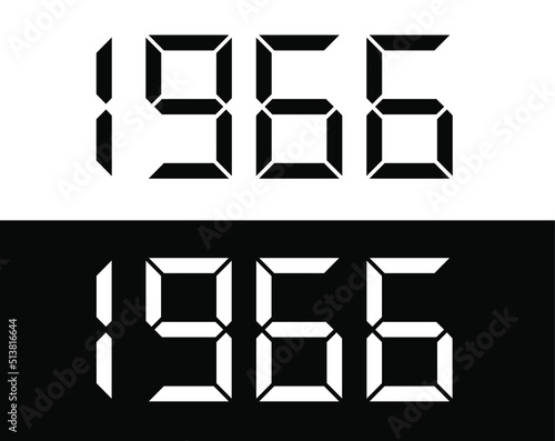 Year 1966 black and white digital numbers font.