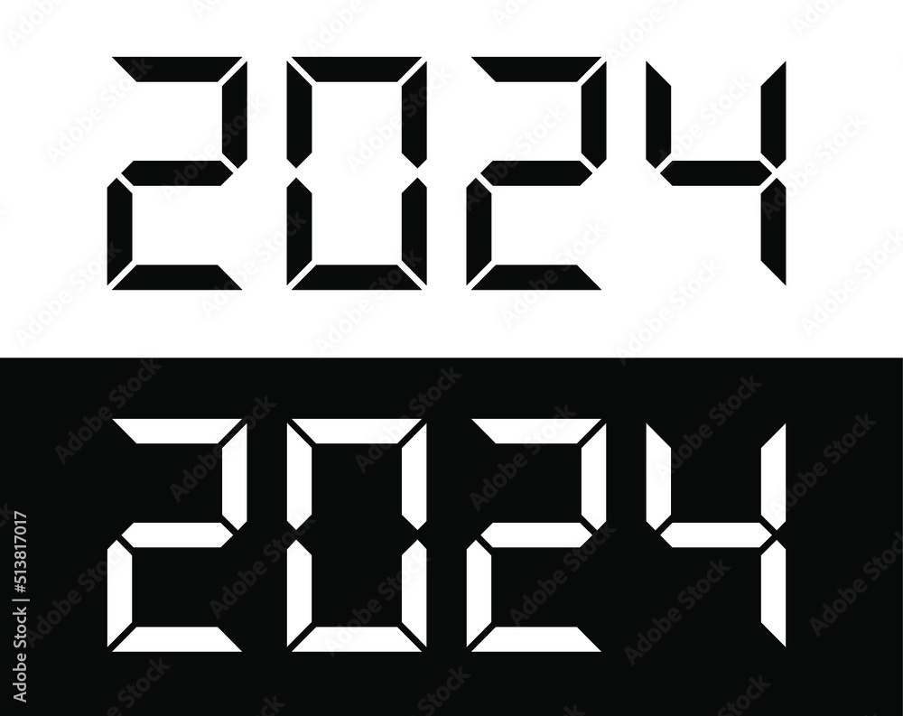 Vecteur Stock Year 2024 black and white digital numbers font. | Adobe Stock