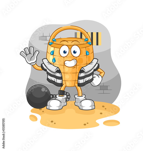 basket criminal in jail. cartoon character