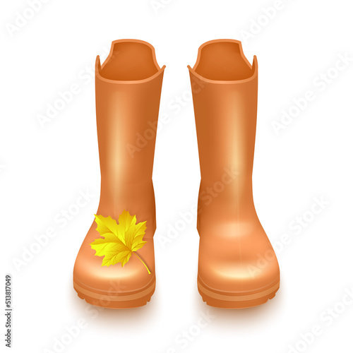 Orange Rubber Garden boots. Protection shoes, waterproof footwear or working uniform. Waterproof footwear. artoon style, vector illustration