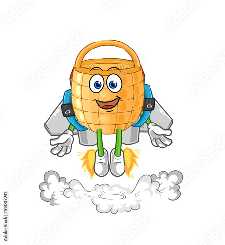 basket with jetpack mascot. cartoon vector