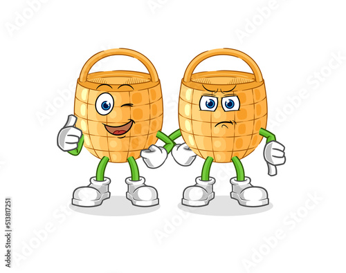 basket thumbs up and thumbs down. cartoon mascot vector