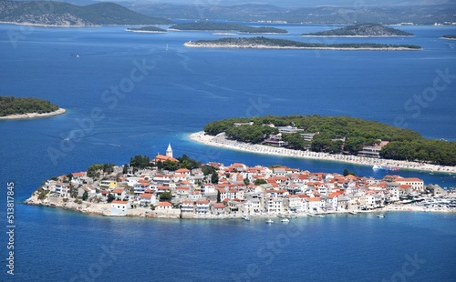 A wiew of historic city Primosten at dalmatian coast