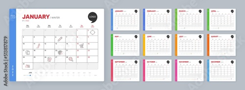 Calendar 2022 month schedule. Face biometrics, Microscope and Pencil minimal line icons. Puzzle, Signature, Analytics icons. Covid virus, Feather signature, Online education web elements. Vector