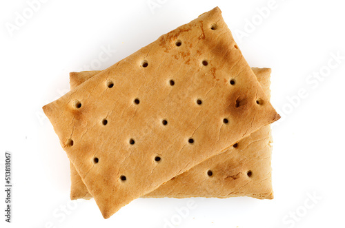 Pile of rectangular biscuits isolated on white background. Full depth of field. Close-up.