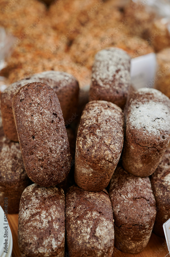 Freshly baked bread on the counter in a bakery Freshly baked bread on the counter in a bakery