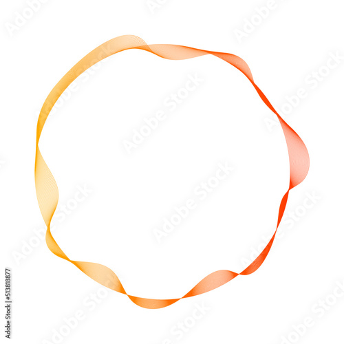 Abstract whimsical circle with colorful, orange, yellow, red hues, wavy curved lines, sound wave texture on transparent background. Vector illustration for banner, business presentation, template.