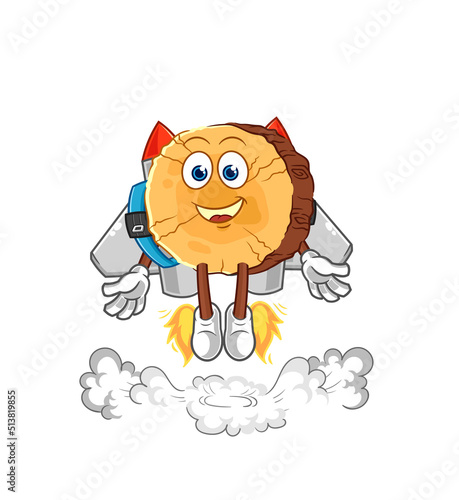 round log with jetpack mascot. cartoon vector