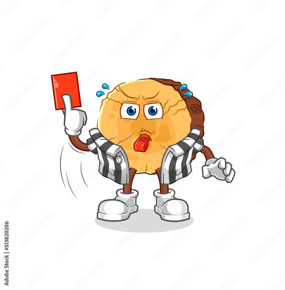 round log referee with red card illustration. character vector