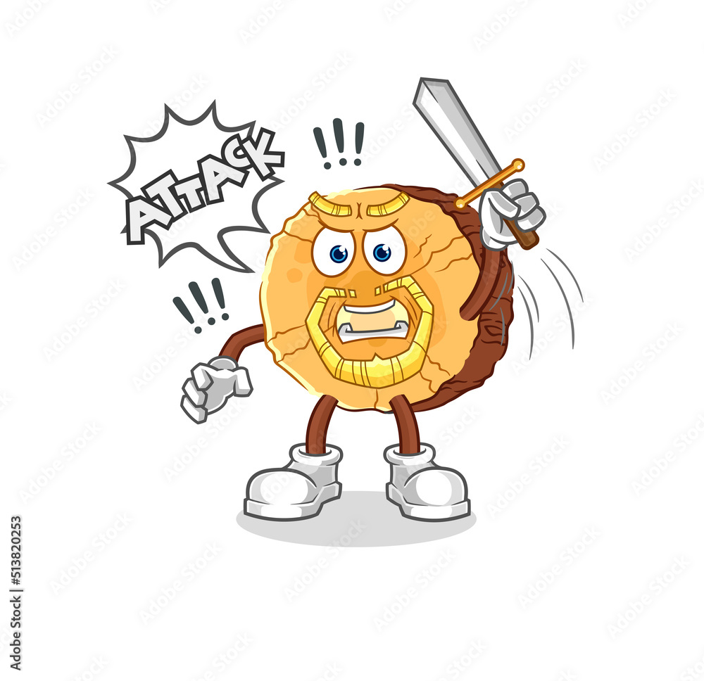 round log knights attack with sword. cartoon mascot vector