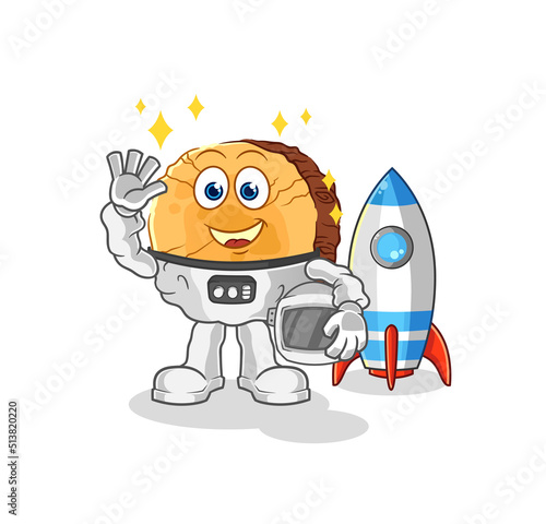 round log astronaut waving character. cartoon mascot vector