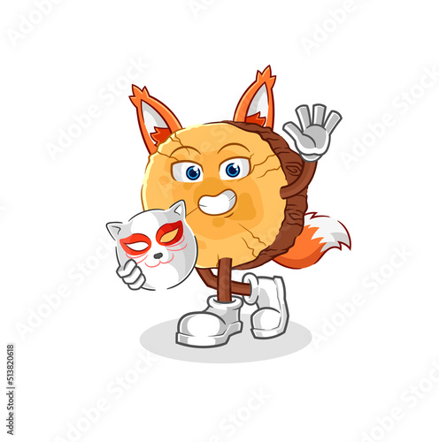 round log japanese fox character. cartoon mascot