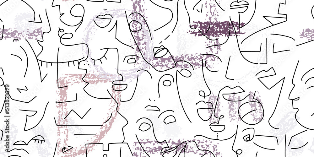 One line drawing. Abstract face seamless pattern. One line drawing. Abstract face seamless pattern.