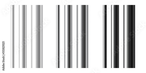 A set of steel and aluminium pipes of various diameters. Realistic vector illustration isolated on transparent background