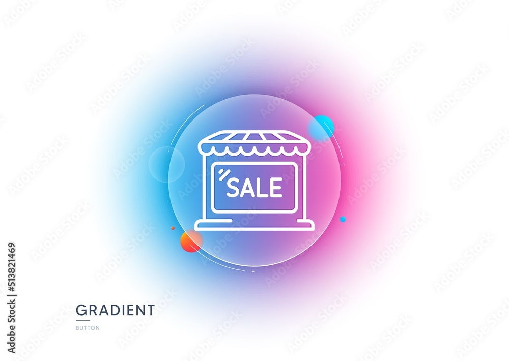 Market sale line icon. Gradient blur button with glassmorphism. Wholesale store sign. Marketplace discounts symbol. Transparent glass design. Market sale line icon. Vector Market sale line icon. Gradient blur button with glassmorphism. Wholesale store sign. Marketplace discounts symbol. Transparent glass design. Market sale line icon. Vector