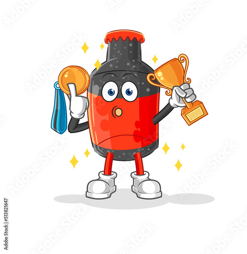 cola winner with trophie. cartoon character