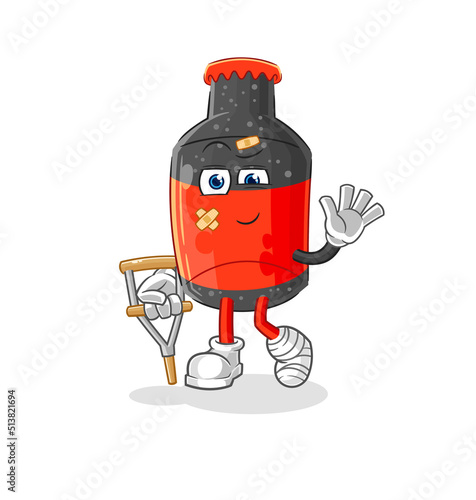 cola sick with limping stick. cartoon mascot vector