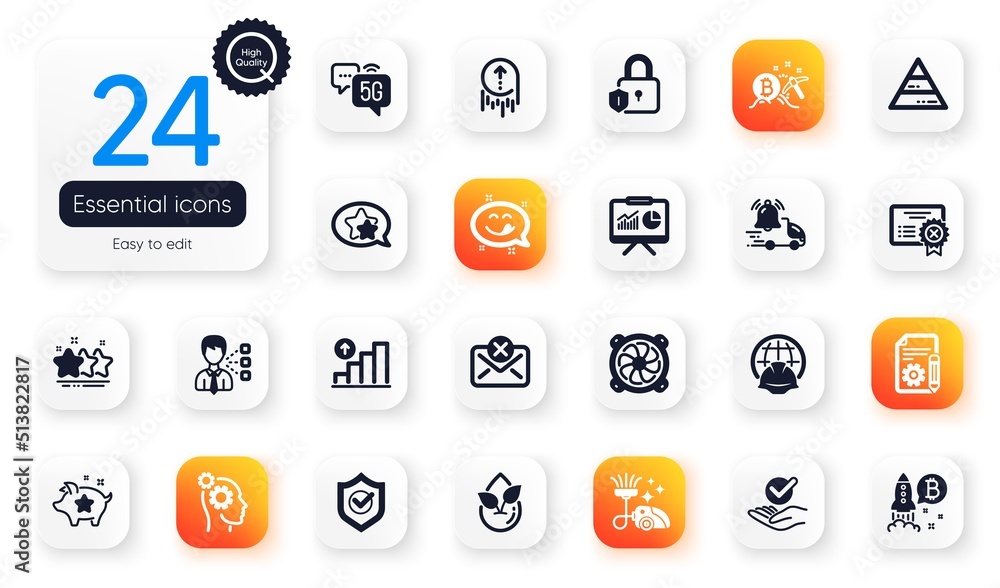 Set of Technology flat icons. Graph chart, Computer fan and Pyramid ...