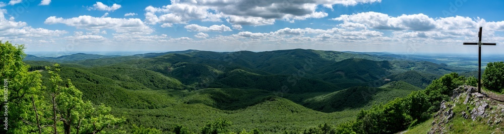 View on Little Carpathians mountains as seen from top of Vysoka peak in Slovakia