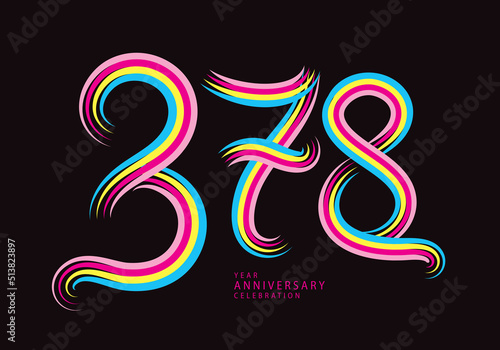 378 number design vector, graphic t shirt, 378 years anniversary celebration logotype colorful line,378th birthday logo, Banner template, logo number elements for invitation card, poster, t-shirt.