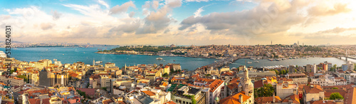 Print op canvas Istanbul panorama, skyline with Golden Horn strait at sunset