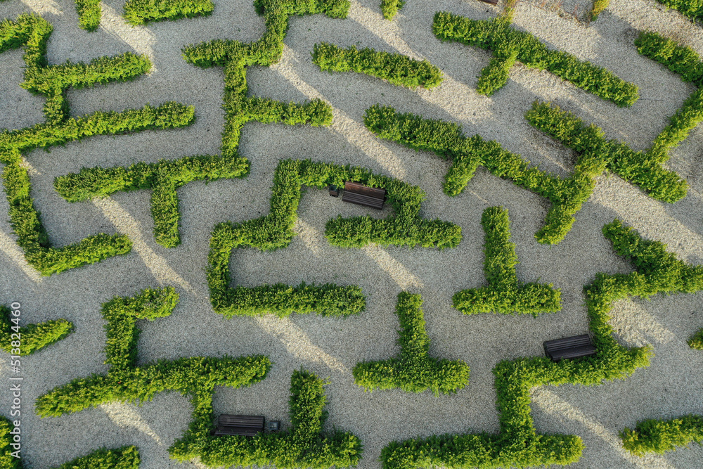 Aerial view of beautiful formal garden with maze Aerial view of beautiful formal garden with maze