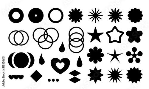 Abstract geometric doodles and shapes. Simple forms and basic geometry elements. Minimalist black curves and fragments