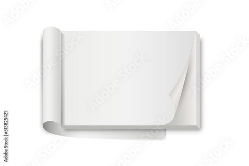 White tear off notebook or calendar on white. 3d realistic mockup of blank paper book for tearing. Template office stationery for presentation, advertising, website, apps, banner layout. Vector