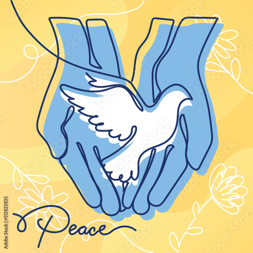 Pair of hands holding a peace bird Peace and diplomacy flat concept Vector