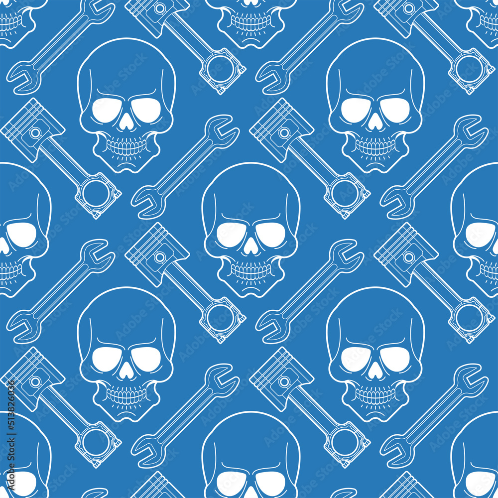 Skull and Engine piston pattern seamless. motorcycle pistons background ...