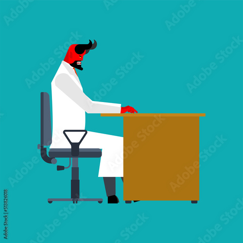 Devil doctor. Doctor Satan in white coat. Vector illustration