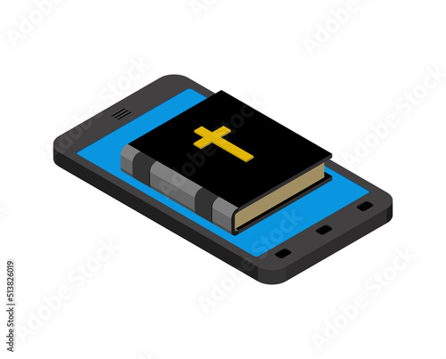 Bible online. Religion and gadget. Holy book and smartphone. Communion on the Internet