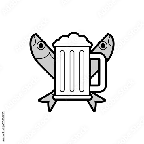 Beer and dry fish sign for alehouse. Beer house symbol logo. beery icon