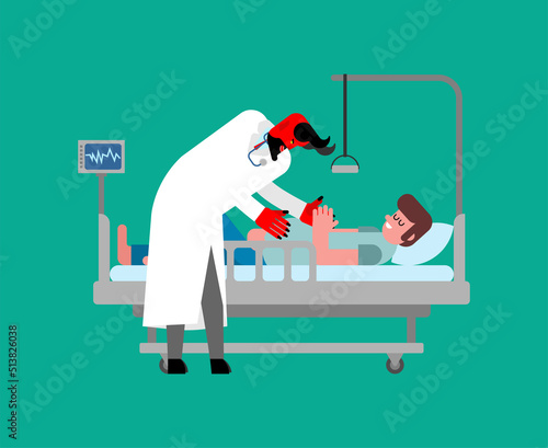 Devil doctor and patient. Doctor Satan and sick. Vector illustration