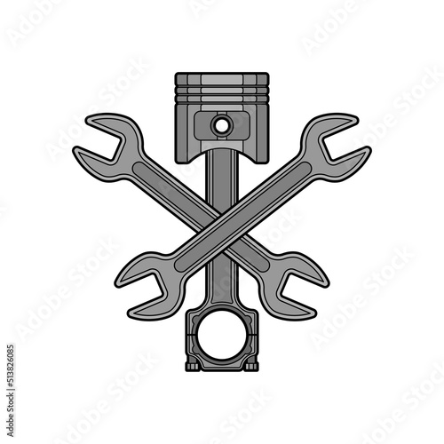 Engine piston and Wrench sign. motorcycle pistons icon. Car workshop symbol