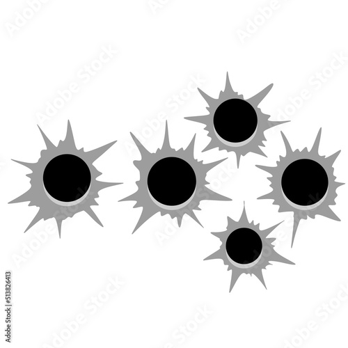 Bullet holes. Torn of gunshot hitting the wall. Template of shooting.